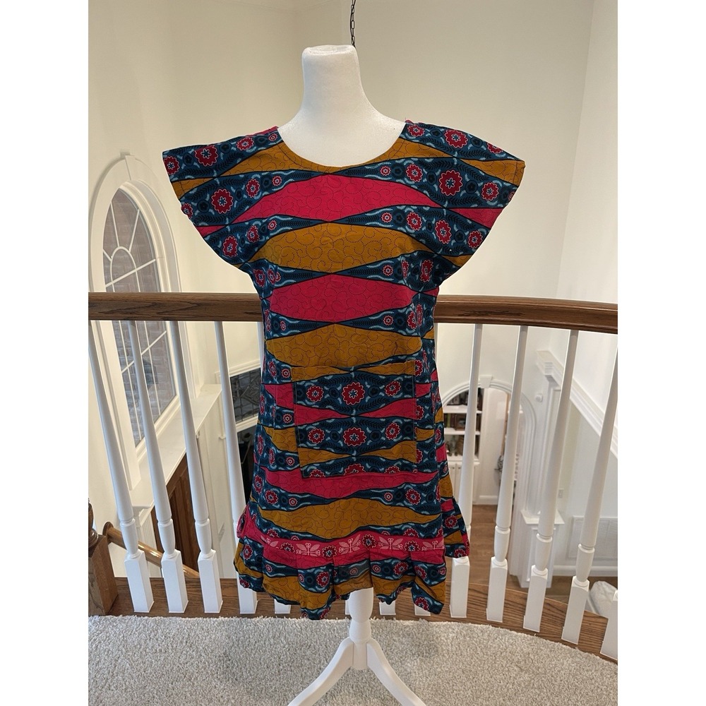 Handmade Ankara shift dress with cap sleeves and ruffle hem Size Small